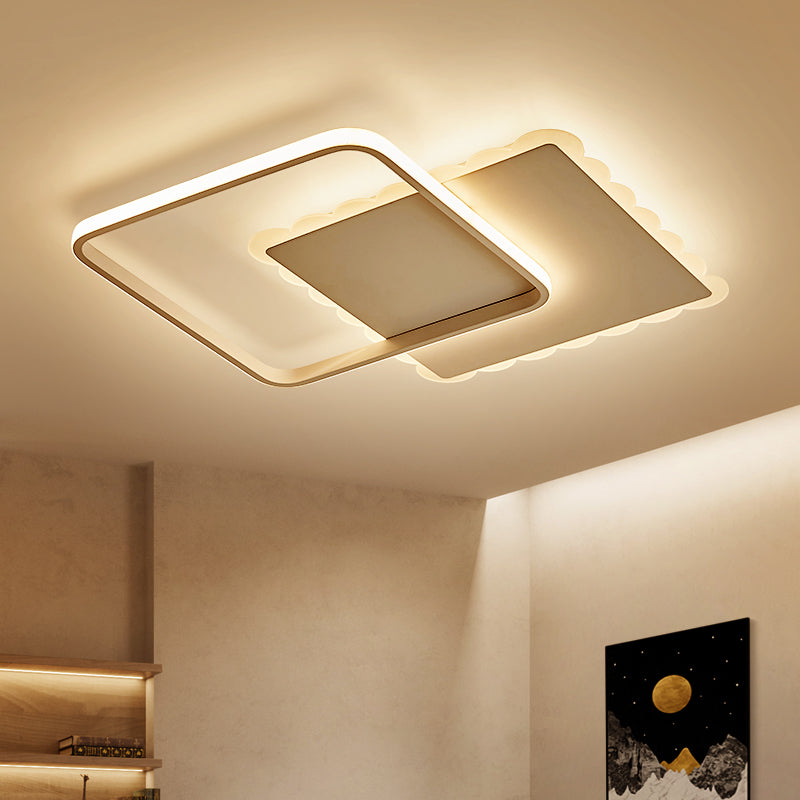 Modern Square Acrylic Led Flush Ceiling Light Fixture In White/Brown With Warm/White/Natural