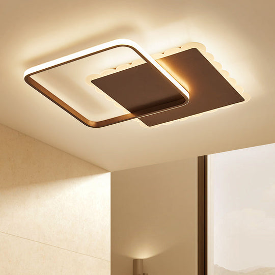 Modern Square Acrylic Led Flush Ceiling Light Fixture In White/Brown With Warm/White/Natural