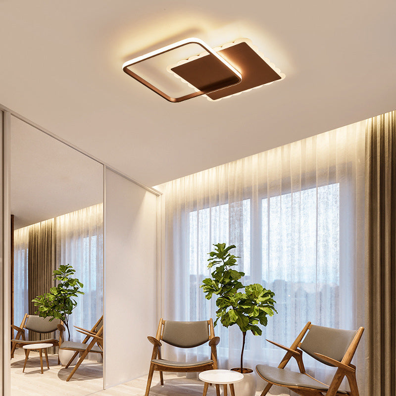 Modern Square Acrylic Led Flush Ceiling Light Fixture In White/Brown With Warm/White/Natural Brown /