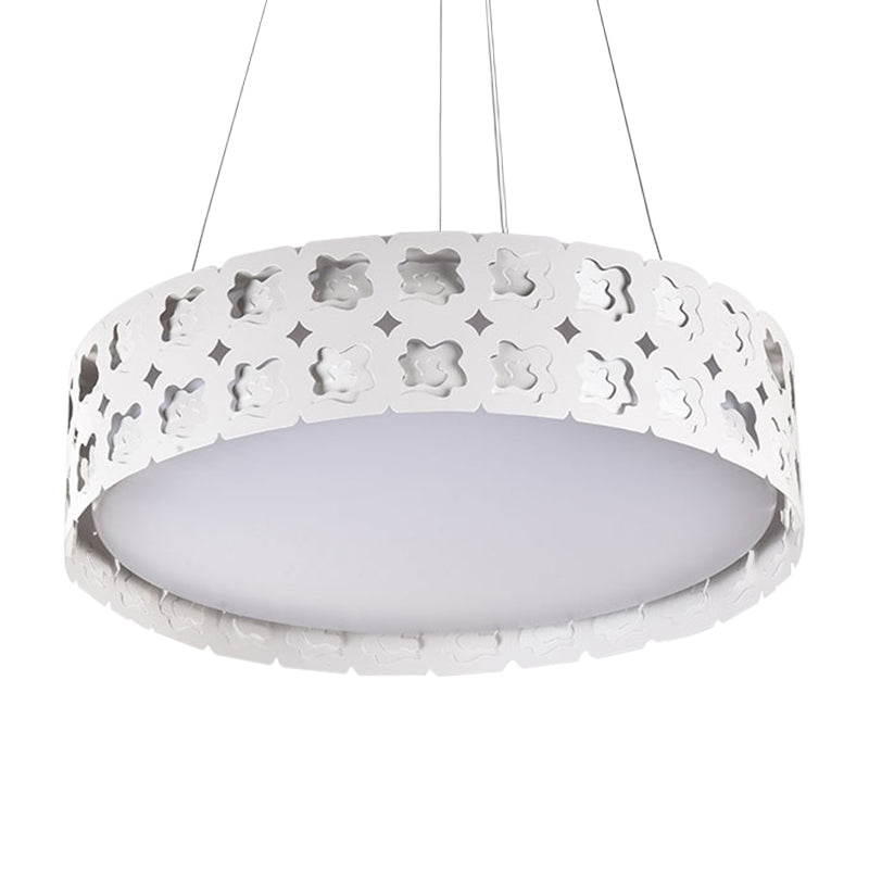 Contemporary Etched Flower Pendant Light - Led Metal Lamp In White/Warm 14/19 Wide