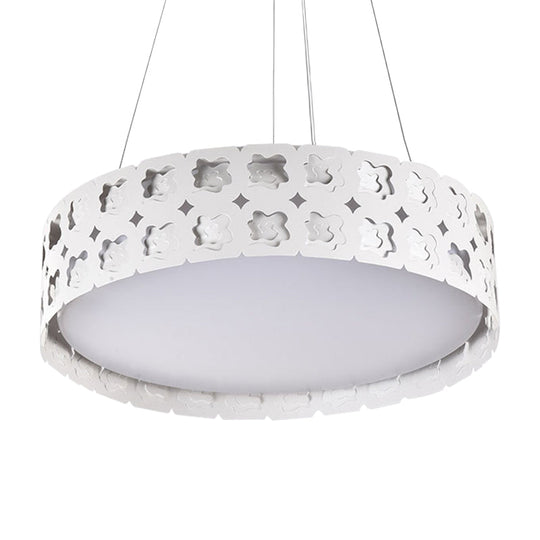 Contemporary Etched Flower Pendant Light - Led Metal Lamp In White/Warm 14/19 Wide