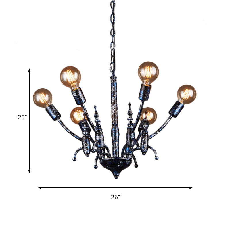 Vintage Black Dining Room Chandelier - Metallic Multi-Head Pendant Light