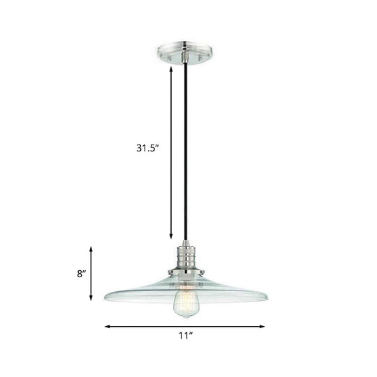 Saucer Shade Clear Glass Hanging Ceiling Pendant Light - Industrial Nickel Finish For Living Room