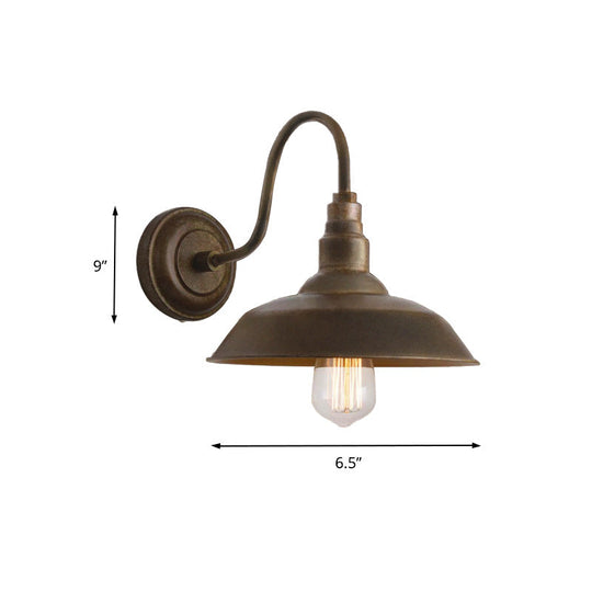 Antique Style Barn Wall Sconce With Gooseneck Arm In Bronze/Rust - Ideal For Bedroom Lighting