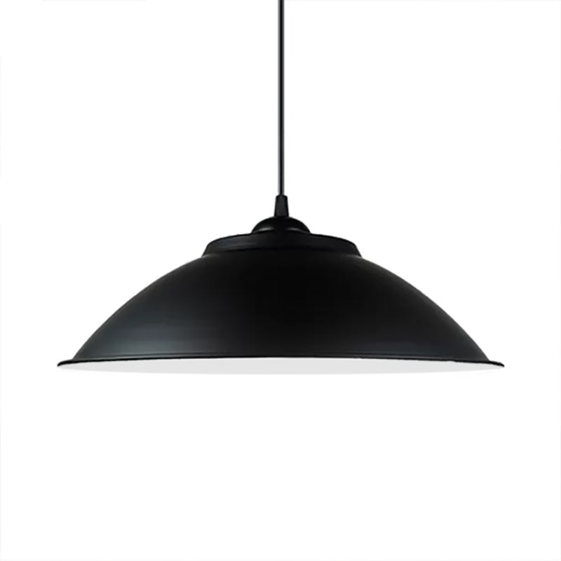 Industrial Black/White Pendant Light with Adjustable Cord and Iron Bowl Shade - 10.5"/14" W