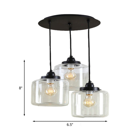 3-Light Traditional Clear Glass Pendant Lighting with Black Finish & Round Canopy