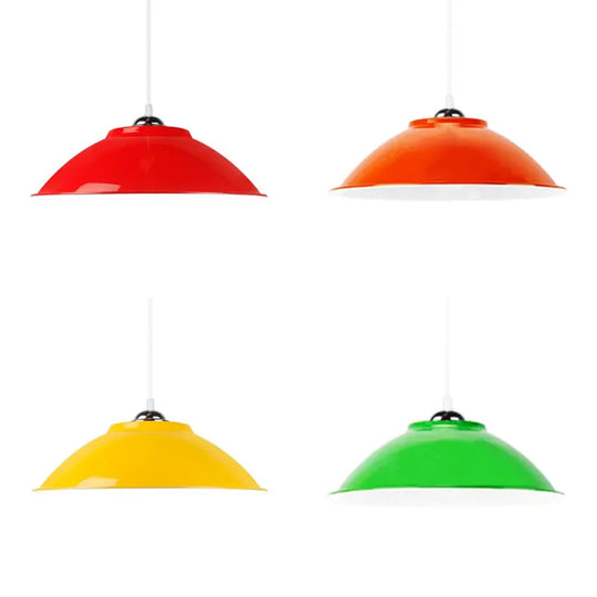 Industrial Aluminum Bowl Hanging Light - 10.5/14 W 1 Head Adjustable Cord Red/Yellow Ideal For