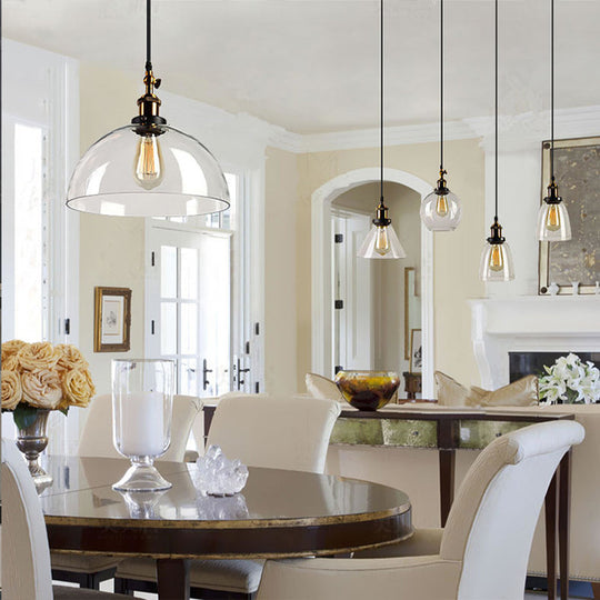 Brass Dome Pendant Ceiling Light with Clear Glass and 1 Light - Perfect for Dining Room