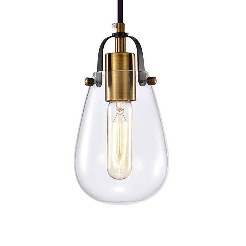 Rustic Bulb-Shaped Hanging Light with Clear Glass Pendant and Brass Finish - Perfect for Dining Room