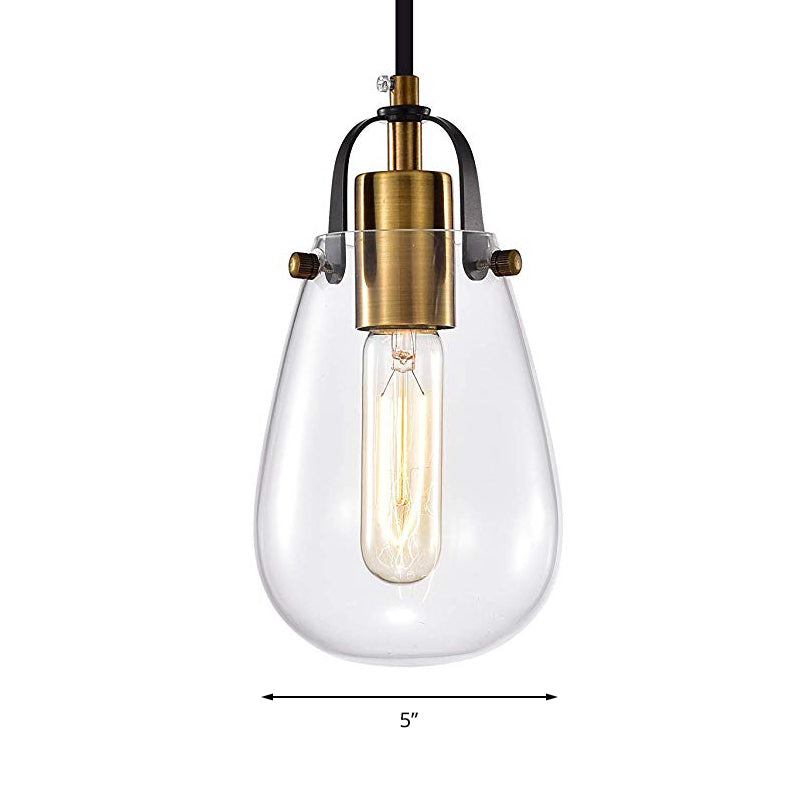 Rustic Bulb-Shaped Hanging Light with Clear Glass Pendant and Brass Finish - Perfect for Dining Room