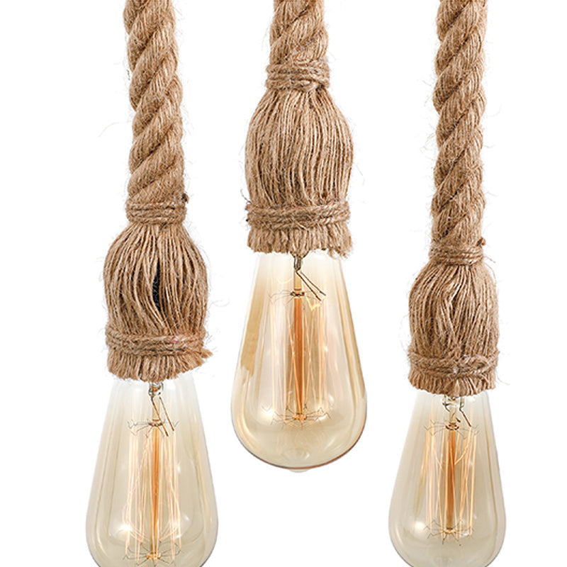 Adjustable Rope Exposed Island Light - Retro Industrial 5/6-Light Beige/Light Yellow