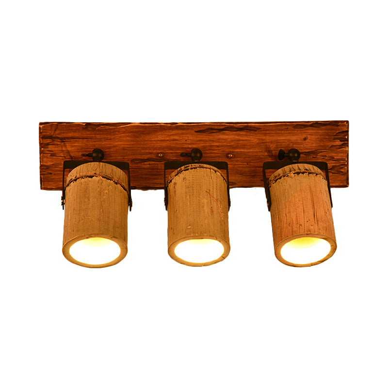 Rustic Wooden Cylinder Wall Sconce Light In Beige For Bistros & Restaurants