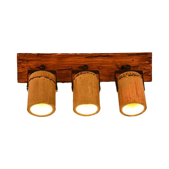 Rustic Wooden Cylinder Wall Sconce Light In Beige For Bistros & Restaurants