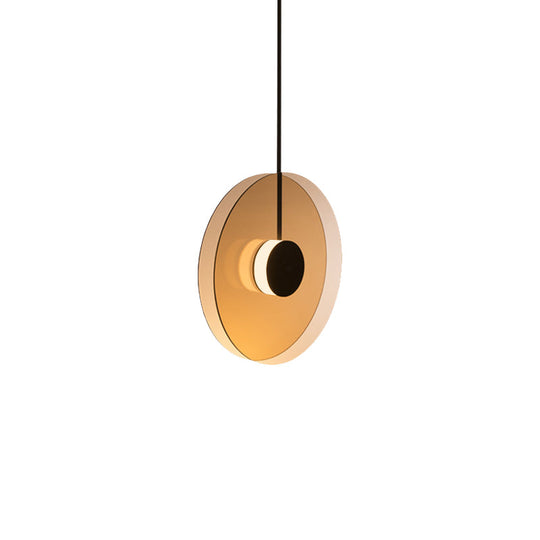 Monica - Amber Glass Disc Pendant Lighting: Modern 1 Light Led Hanging Lamp