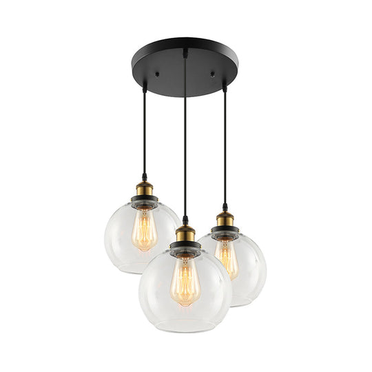 Industrial Antique Brass Orb Pendant Light Fixture With 3/4 Clear Glass Lights Perfect For Living