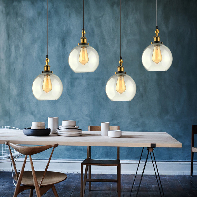 Vintage Industrial Brass Orb Pendant Light with Clear Glass Shade - 3/4-Light Multi Hanging Fixture for Living Room