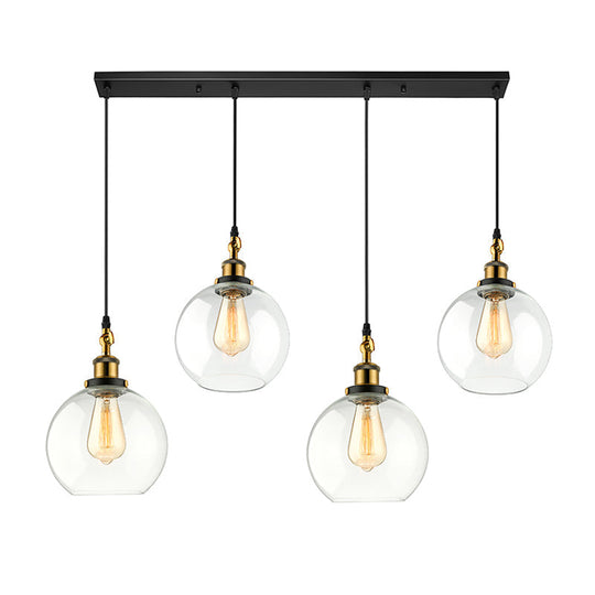 Vintage Industrial Brass Orb Pendant Light with Clear Glass Shade - 3/4-Light Multi Hanging Fixture for Living Room