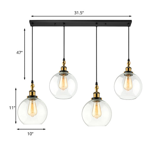 Vintage Industrial Brass Orb Pendant Light with Clear Glass Shade - 3/4-Light Multi Hanging Fixture for Living Room