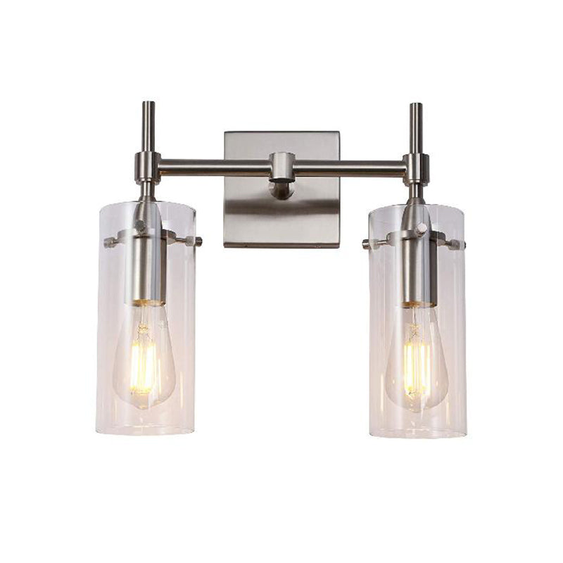 Modern Cylinder Glass Wall Sconce With Chrome/Nickel Finish - 2 Light Fixture For Dining Room