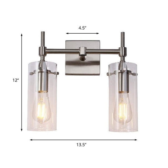 Modern Cylinder Glass Wall Sconce With Chrome/Nickel Finish - 2 Light Fixture For Dining Room