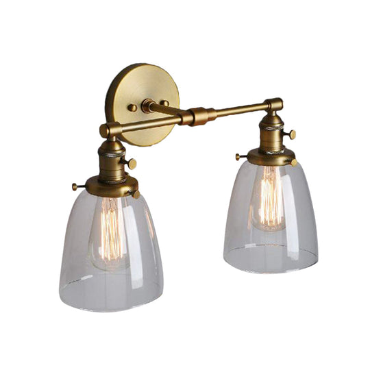 Industrial Wall Lamp: Clear Glass & Brass Sconce With 2 Lights For Foyer