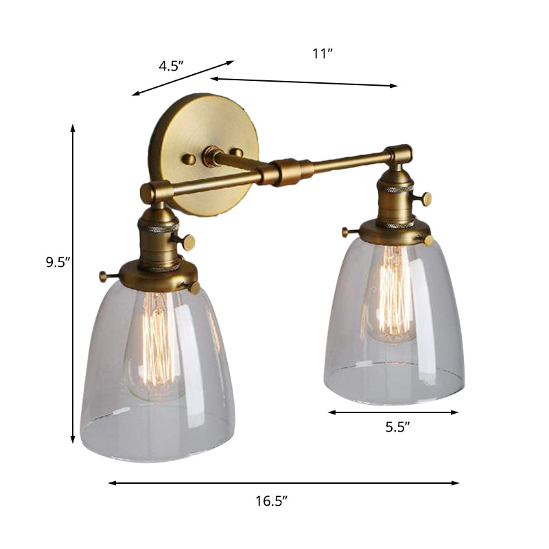 Industrial Wall Lamp: Clear Glass & Brass Sconce With 2 Lights For Foyer