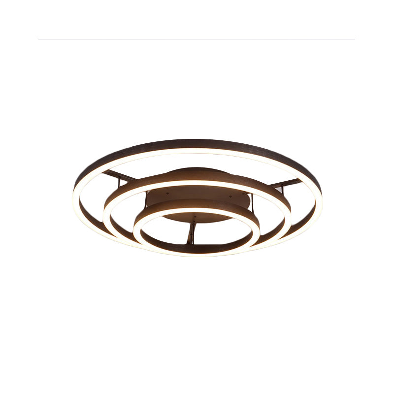 Contemporary White LED Flush Ceiling Light - 3/4 Rings Acrylic Coffee Flushmount Lamp