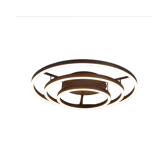 Contemporary White LED Flush Ceiling Light - 3/4 Rings Acrylic Coffee Flushmount Lamp