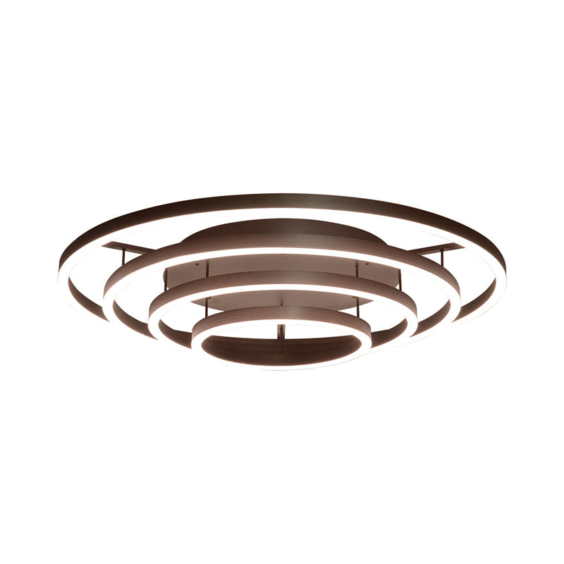 Contemporary White LED Flush Ceiling Light - 3/4 Rings Acrylic Coffee Flushmount Lamp