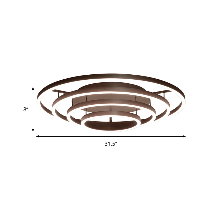 Contemporary White LED Flush Ceiling Light - 3/4 Rings Acrylic Coffee Flushmount Lamp