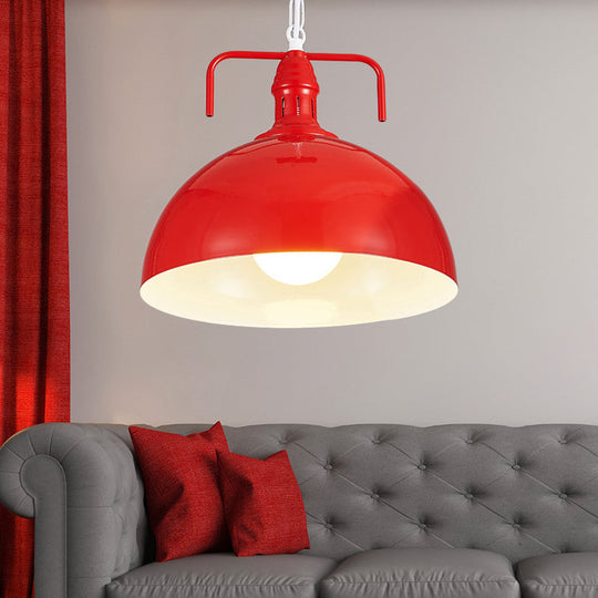 12/16 Industrial Metallic Bowl Pendant Lighting Fixture - 1 Light Red/Yellow/Rust Finish Red / 12