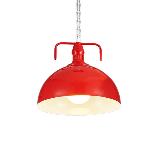 Industrial Metallic Living Room Pendant Light - 1 Light, Red/Yellow/Rust Finish, 12"/16" Bowl