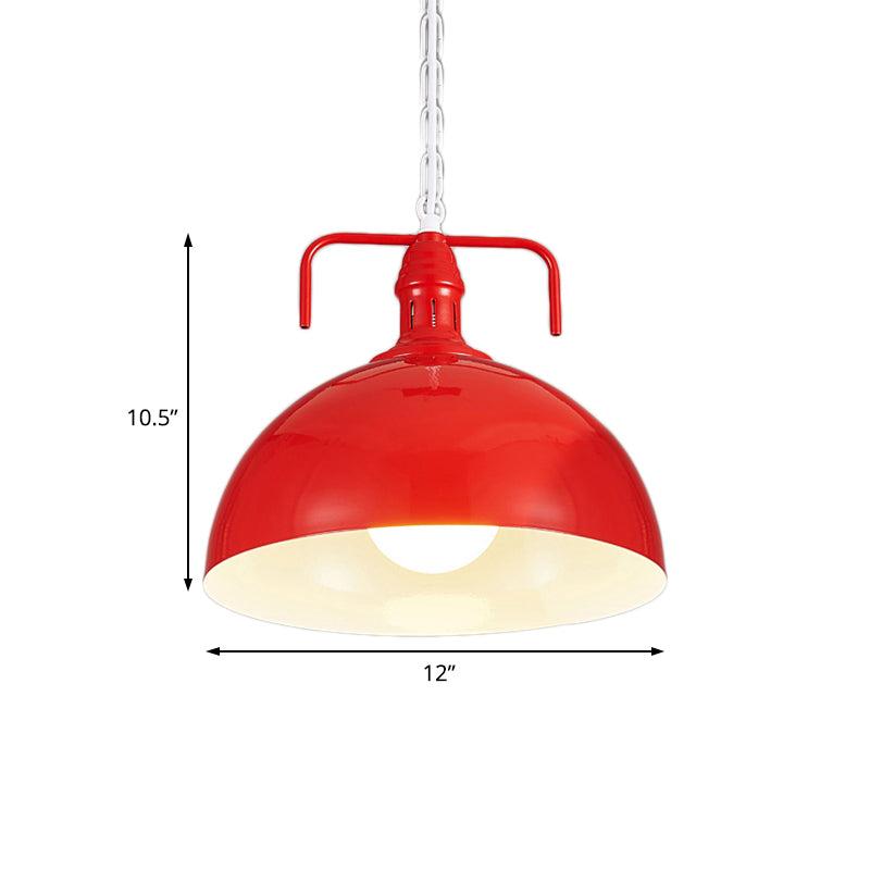 Industrial Metallic Living Room Pendant Light - 1 Light, Red/Yellow/Rust Finish, 12"/16" Bowl