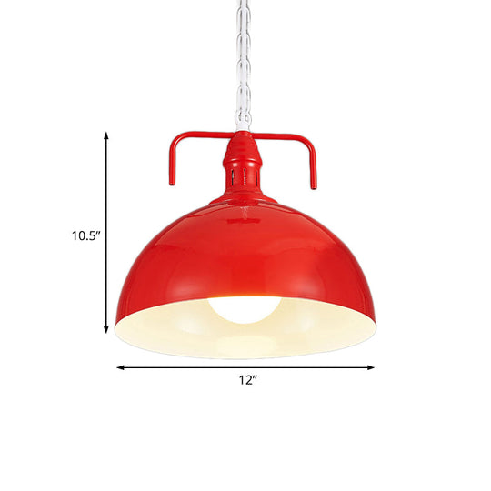 Industrial Metallic Living Room Pendant Light - 1 Light, Red/Yellow/Rust Finish, 12"/16" Bowl