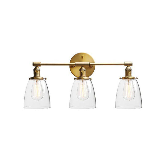 Industrial Brass Cone Wall Mounted Light Fixture - Clear Glass Lighting For Restaurants 3-Bulb