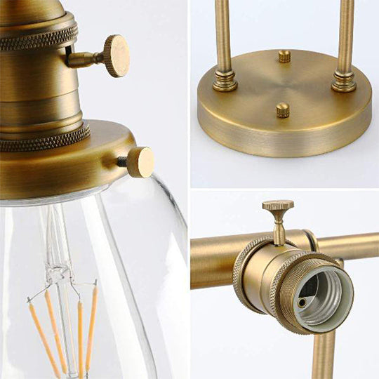 Industrial Brass Cone Wall Mounted Light Fixture - Clear Glass Lighting For Restaurants 3-Bulb