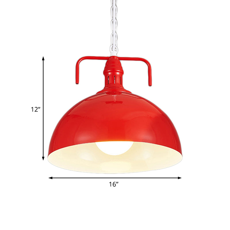 Industrial Metallic Living Room Pendant Light - 1 Light, Red/Yellow/Rust Finish, 12"/16" Bowl