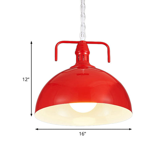 Industrial Metallic Living Room Pendant Light - 1 Light, Red/Yellow/Rust Finish, 12"/16" Bowl