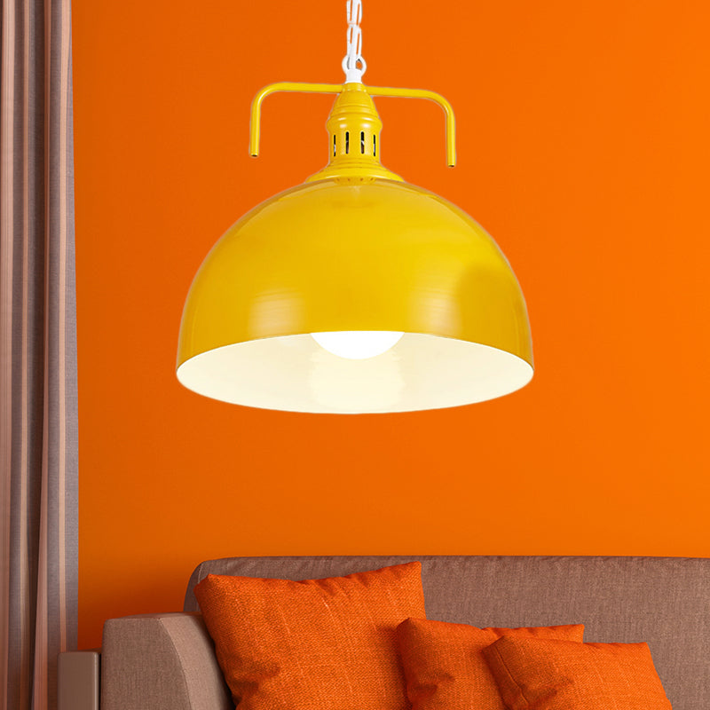 Industrial Metallic Living Room Pendant Light - 1 Light, Red/Yellow/Rust Finish, 12"/16" Bowl