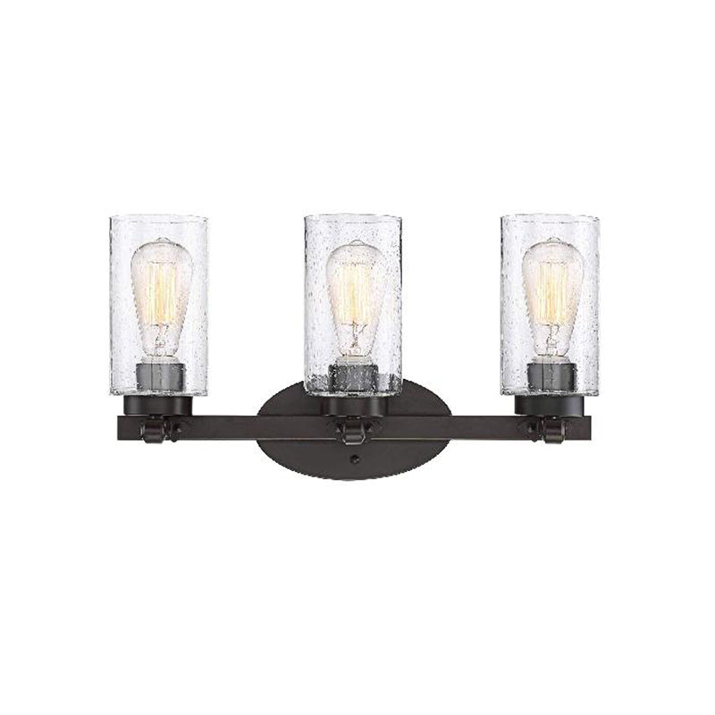 Industrial Black Seeded Glass Sconce Light Fixture - 3-Bulb Cylinder Wall Lamp For Dining Room In