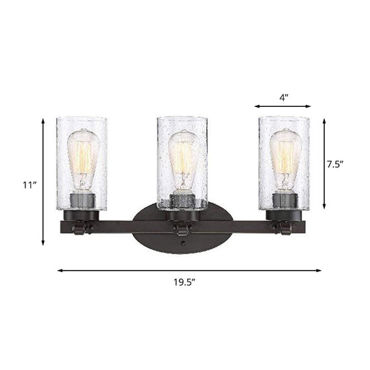 Industrial Black Seeded Glass Sconce Light Fixture - 3-Bulb Cylinder Wall Lamp For Dining Room In