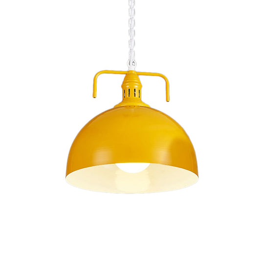 Industrial Metallic Living Room Pendant Light - 1 Light, Red/Yellow/Rust Finish, 12"/16" Bowl