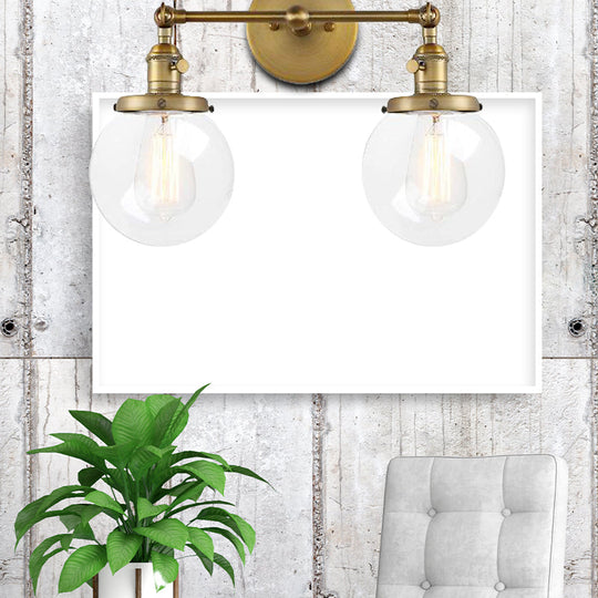 Industrial Clear Glass Wall Sconce With 2 Lights For Living Or Study Room