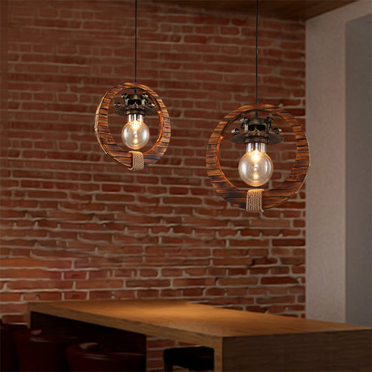 Retro Loft Ring Pendant Lamp - 1 Light Wood & Metal Ceiling Pendant for Cafe, Bistro, Bar