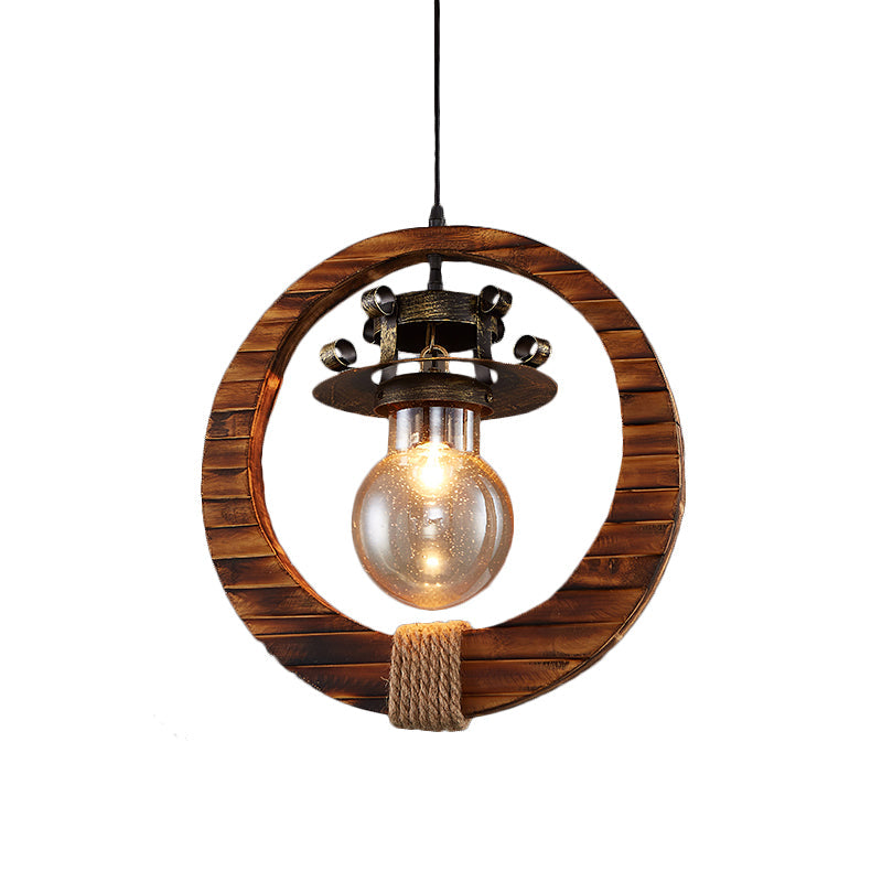 Retro Loft Ring Pendant Lamp - 1 Light Wood & Metal Ceiling Pendant for Cafe, Bistro, Bar