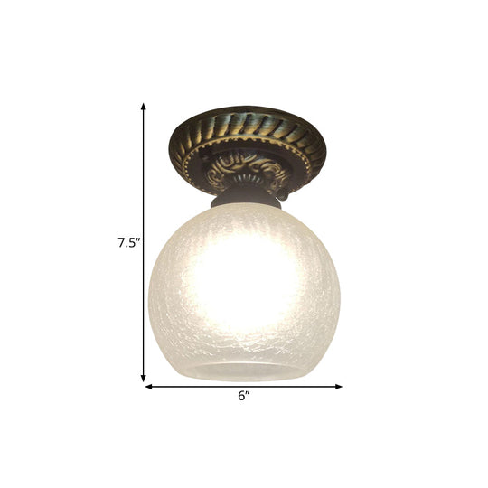 Rustic Style Opal Crackle Glass Ceiling Lamp 1-Light Flush Mount, Brown, 6"/7"/8" Sphere Design