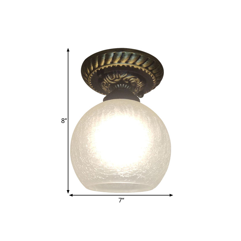 Rustic Style Opal Crackle Glass Ceiling Lamp 1-Light Flush Mount, Brown, 6"/7"/8" Sphere Design