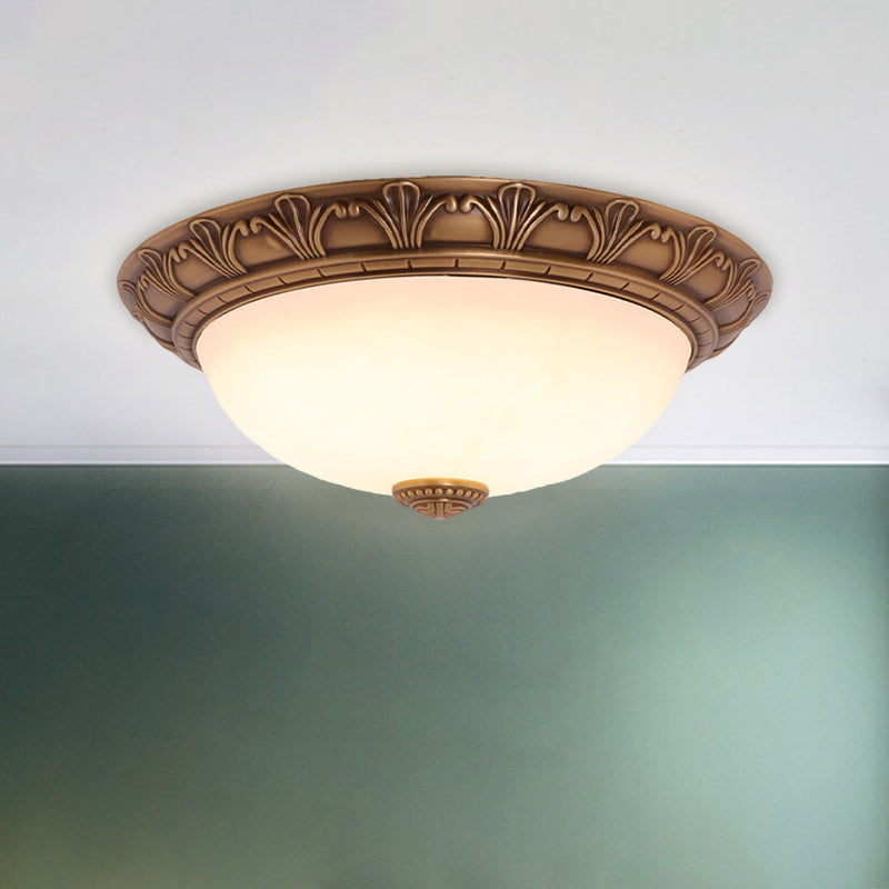 Countryside Brass Ceiling Fixture with Glass Dome and Flush Mount - Corridor Lighting, 4/3/2 Bulbs, Size: 12.5"/16"/21.5