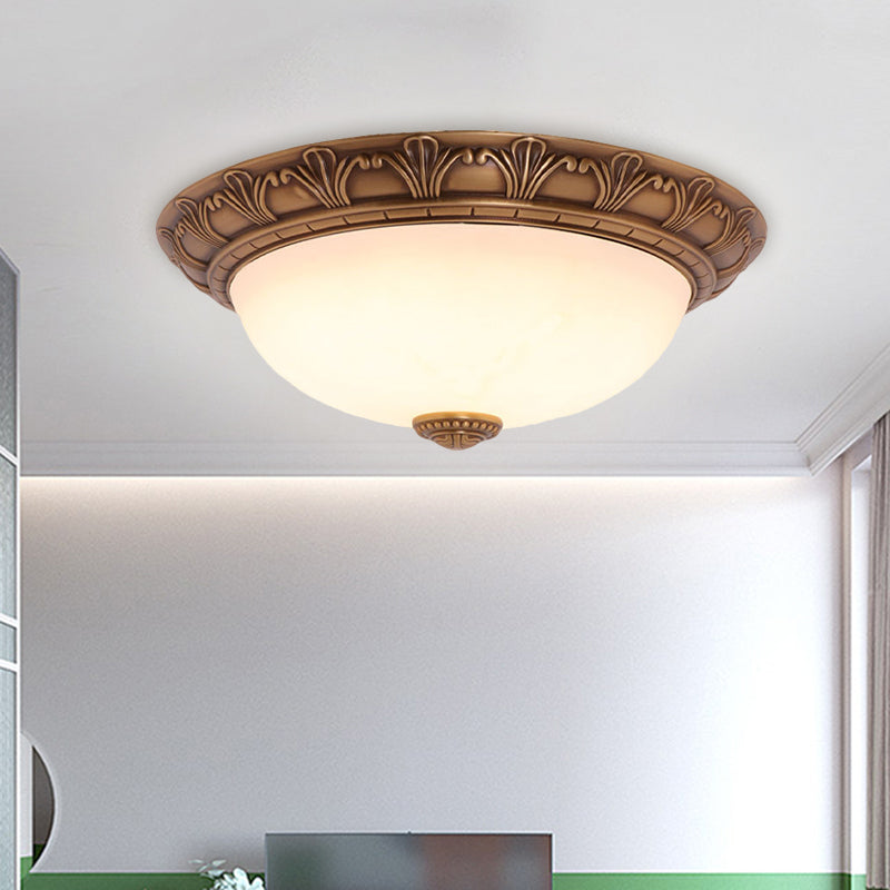 Countryside Brass Ceiling Fixture With Glass Dome And Flush Mount - Corridor Lighting 4/3/2 Bulbs