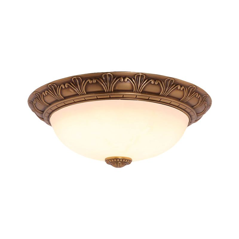 Countryside Brass Ceiling Fixture with Glass Dome and Flush Mount - Corridor Lighting, 4/3/2 Bulbs, Size: 12.5"/16"/21.5